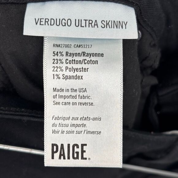 Paige VERDUGO ULTRA SKINNY Jeans Black Shadow Size 29 - Picture 3 of 8